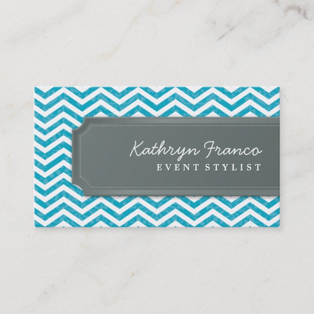 BUSINESS CARD cool chevron stripe turquoise grey (Front)