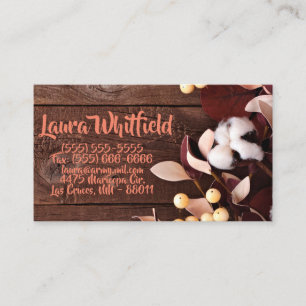 Business Card Cotton Branch on Dark Wood Stem Coun