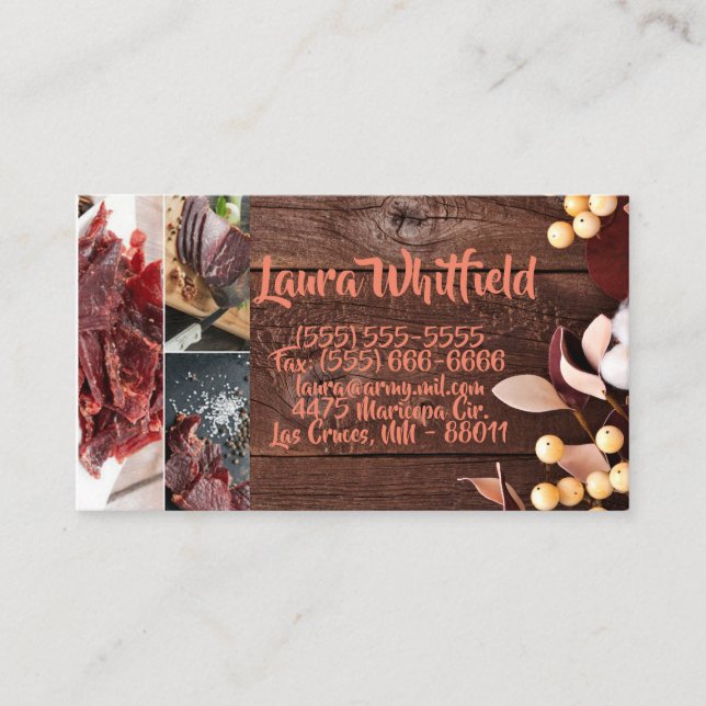 Business Card Cotton Branch on Dark Wood Stem Coun (Front)