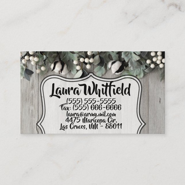 Business Card cotton plant barn wood (Front)