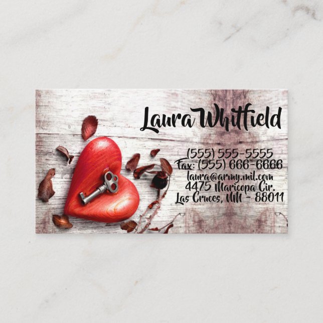 Business Card Country Wood Key to my Heart Rustic (Front)