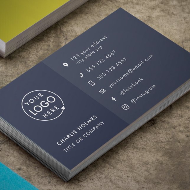 Business Card | Custom Icons Logo Modern Navy Blue (Creator Uploaded)