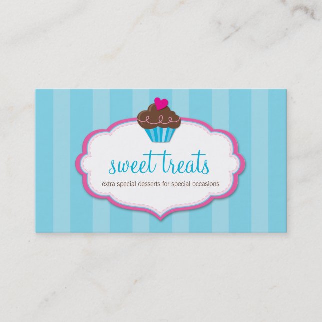 BUSINESS CARD cute bold cupcake aqua blue pink (Front)