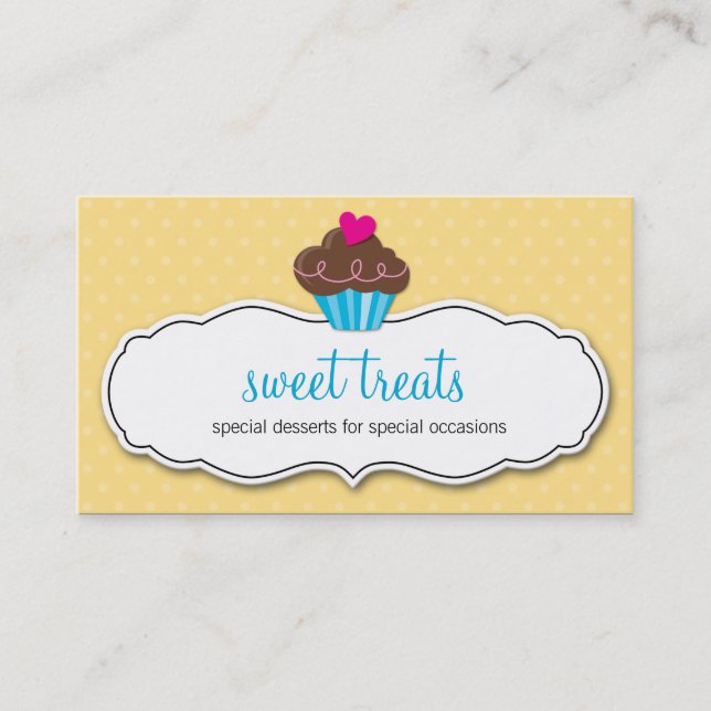 BUSINESS CARD cute bold cupcake lemon yellow aqua (Front)