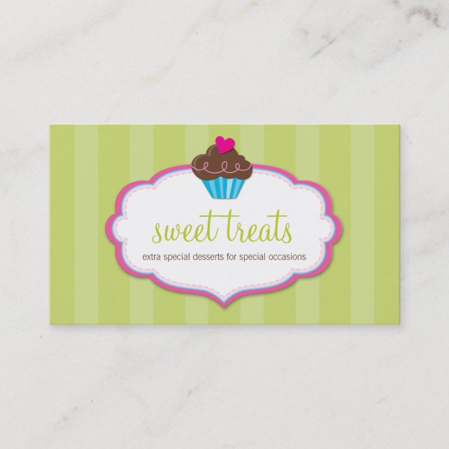 BUSINESS CARD cute bold cupcake lime green pink (Front)