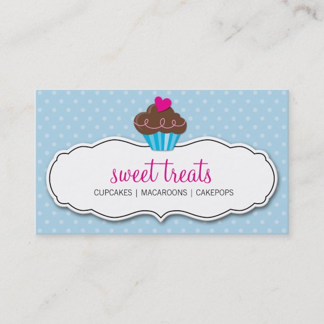 BUSINESS CARD cute bold cupcake pastel blue pink (Front)