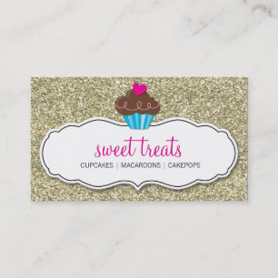 BUSINESS CARD cute bold cupcake pink gold glitter
