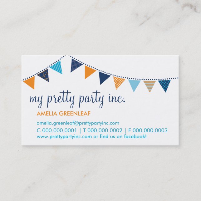 BUSINESS CARD :: cute bunting navy orange aqua (Front)