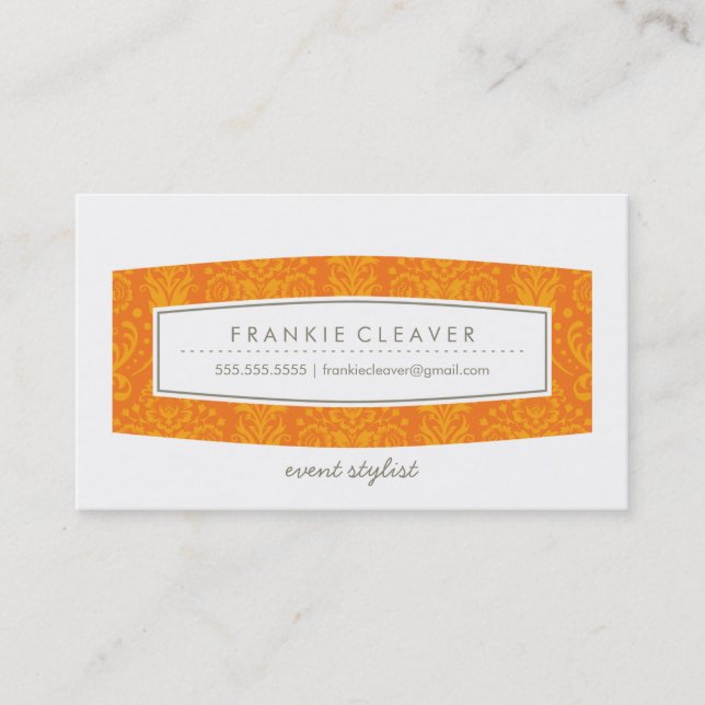 BUSINESS CARD cute damask pattern panel orange (Front)