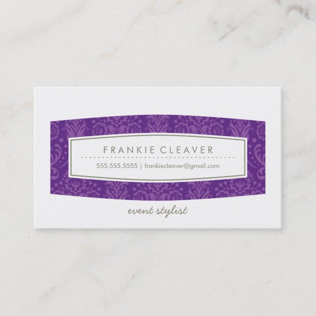 BUSINESS CARD cute damask pattern panel purple (Front)