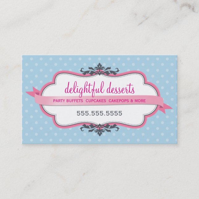 BUSINESS CARD cute stylish pink pastel pale blue (Front)