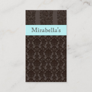 Business Card Damask Flower Blue Black