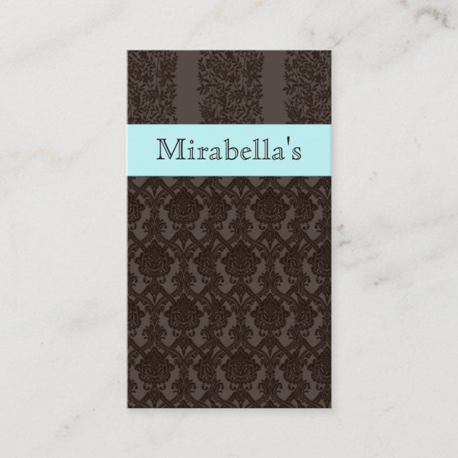 Business Card Damask Flower Blue Black (Front)