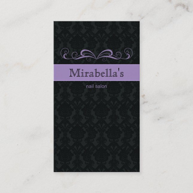 Business Card Damask Swirl Purple Black (Front)