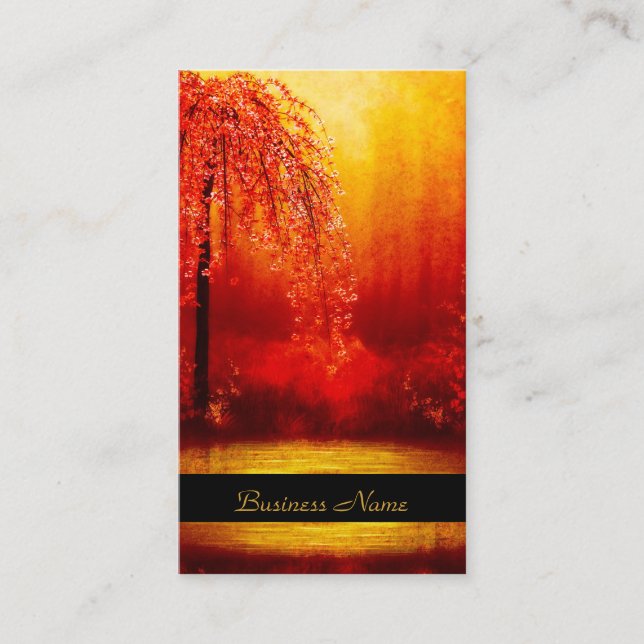 Business Card Elegant Asian Scene Gold Red (Front)