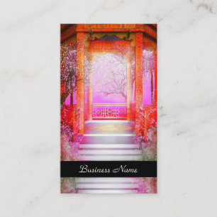 Business Card Elegant Asian Scene Silver Pink