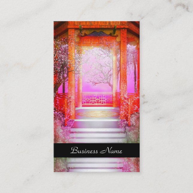 Business Card Elegant Asian Scene Silver Pink (Front)