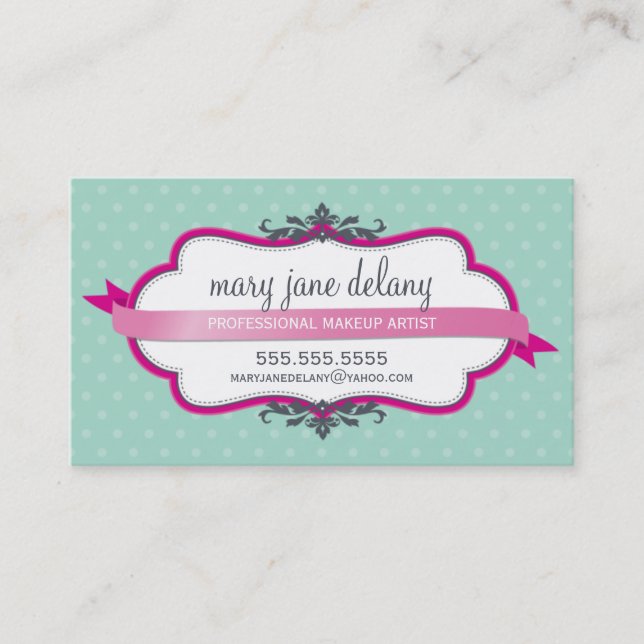 BUSINESS CARD elegant bold fuschia pink mint green (Front)