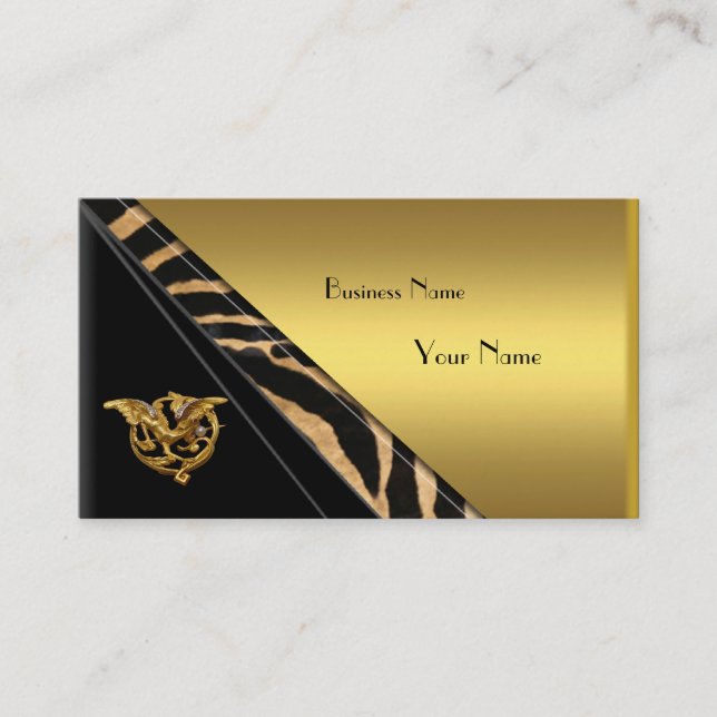 Business Card Elegant Gold Black Jewel Wild 2 (Front)