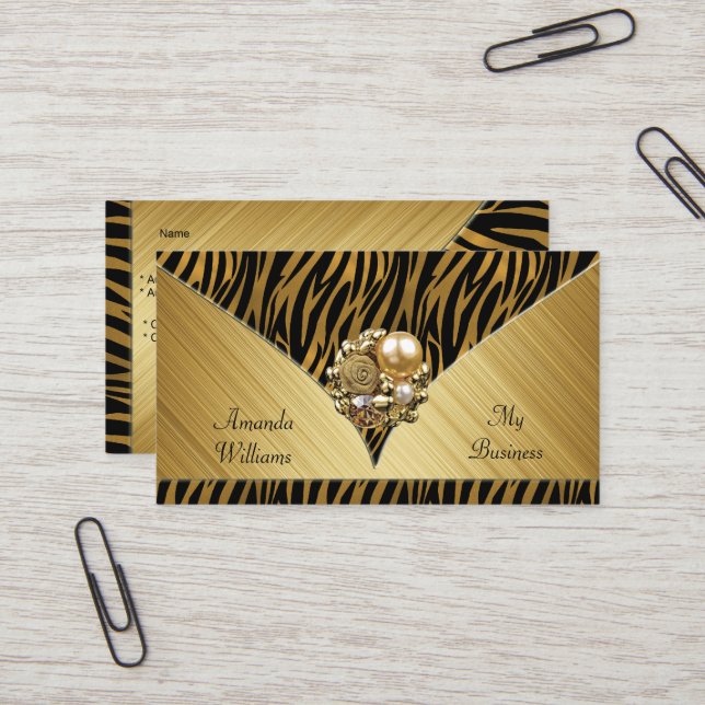 Business Card Elegant Gold Jewel Black Animal (Front/Back In Situ)
