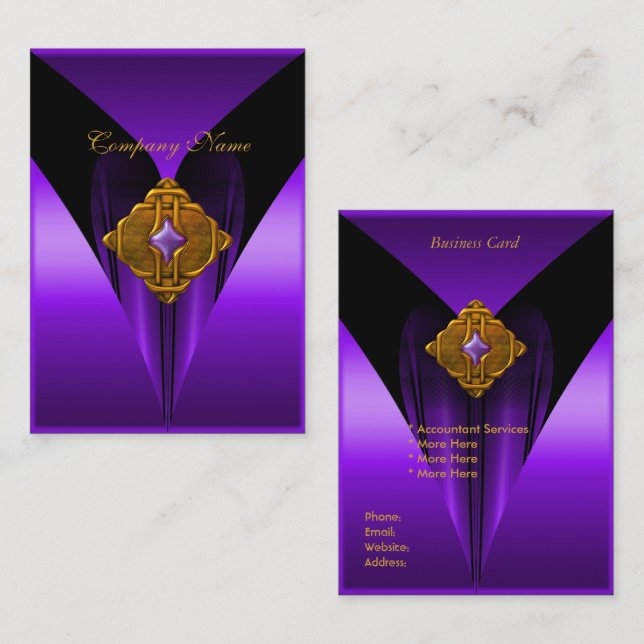 Business Card Elegant Purple Gold Jewel (Front/Back)