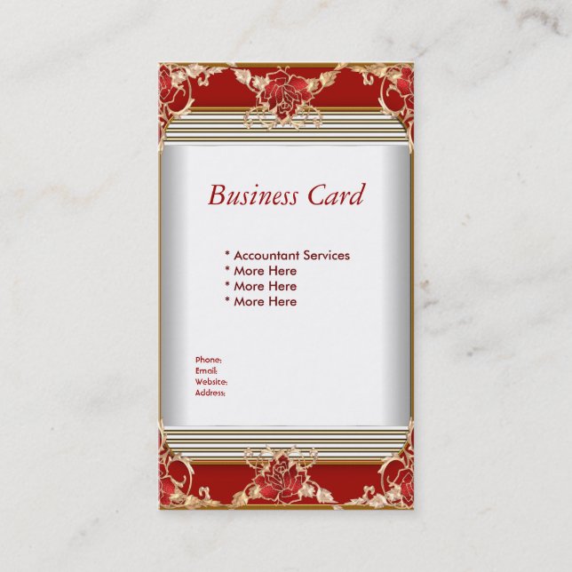Business Card Elegant Red Gold White Elite (Front)