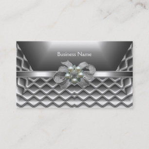 Business Card Elegant Silver Box Bows Jewel