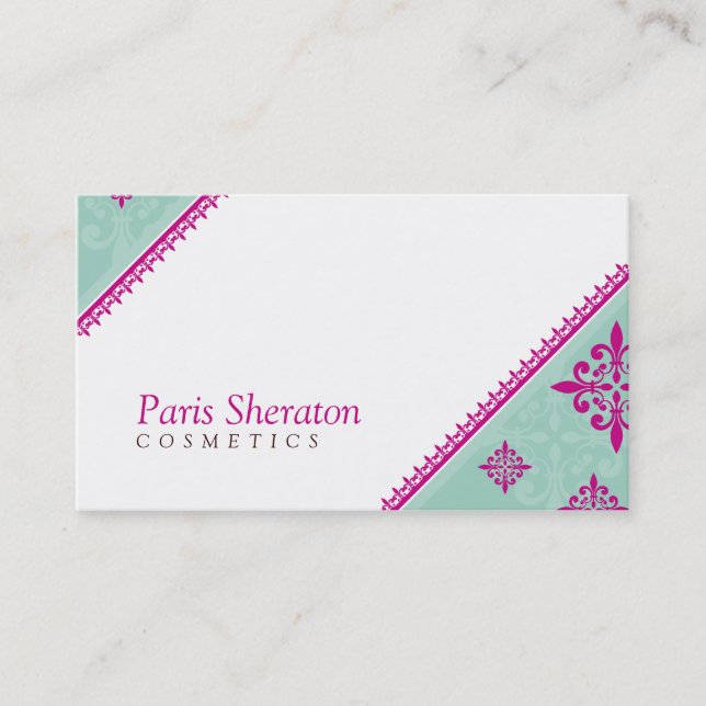 BUSINESS CARD elegant slant pink mint green (Front)