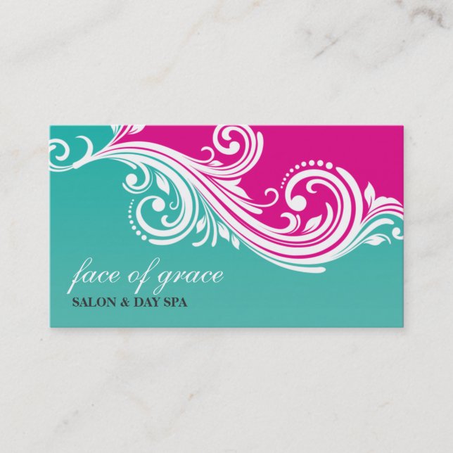 BUSINESS CARD elegant stylish swirl pink jade (Front)