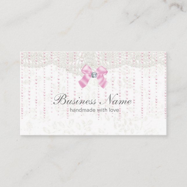 business card - fantastic, pink bow, lace (Front)