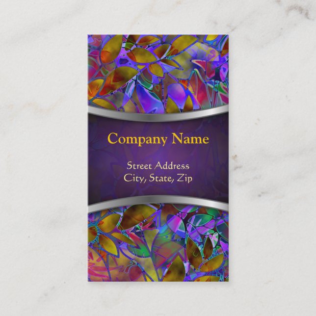 Business Card Floral Abstract Stained Glass (Front)