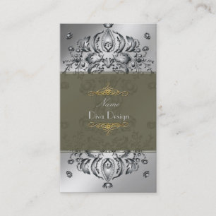 Business Card Floral Damask  silver tone on tone