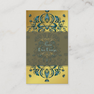 Business Card Floral Damask Teal gold
