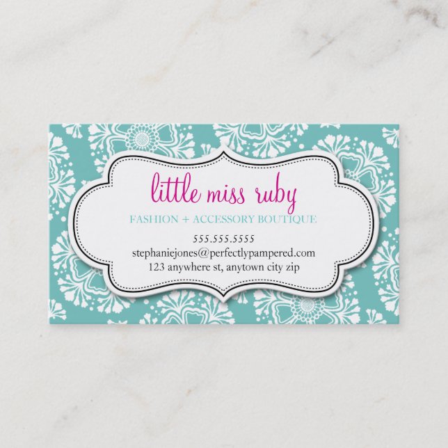BUSINESS CARD floral silhouette pattern turquoise (Front)