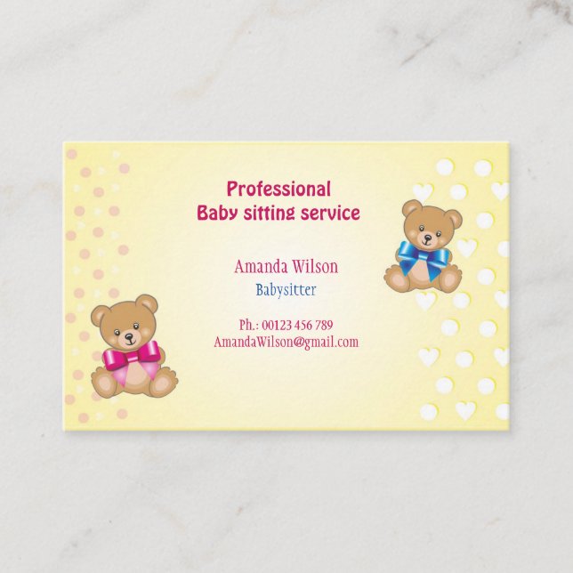 Business card  for Baby sitters (Front)