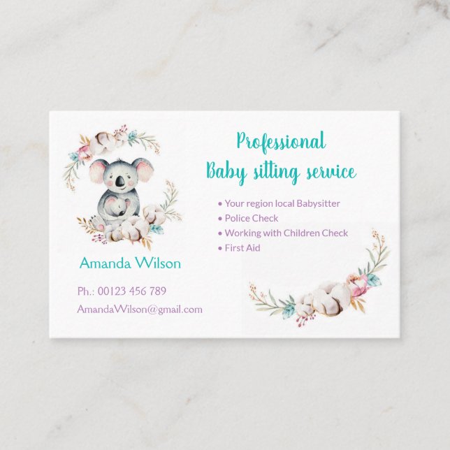 Business card  for babysitter & childcare (Front)