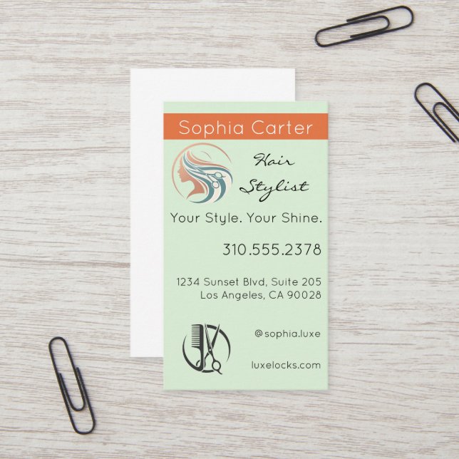 Business Card for Hair Stylist One-Sided Vertical (Front/Back In Situ)