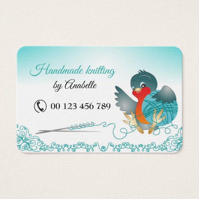 business card for knitters and crocheters.  (Front)