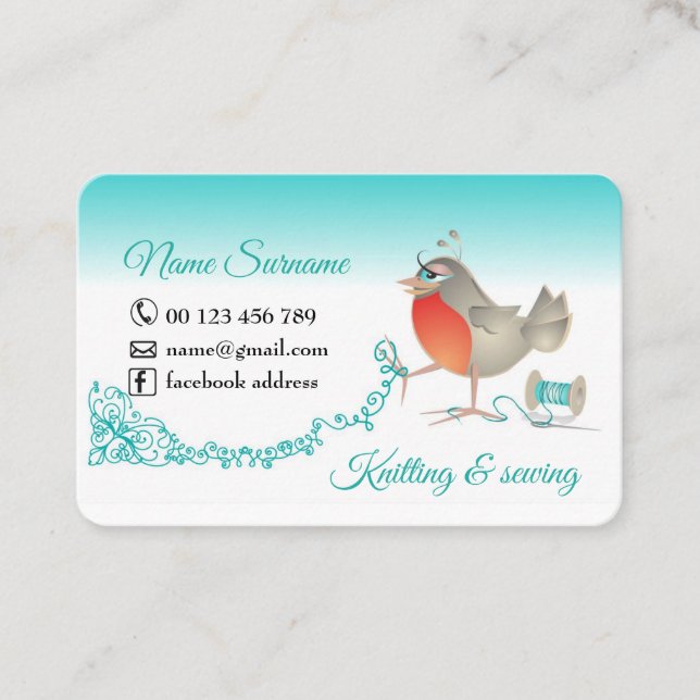 business card for knitters and crocheters.  (Front)