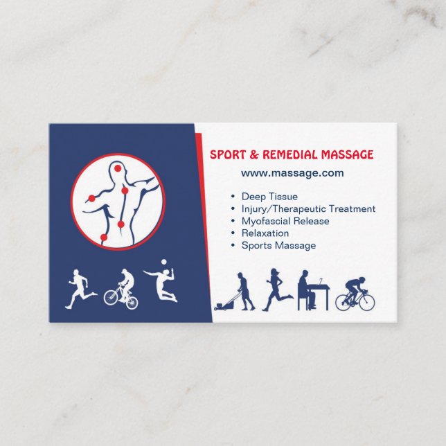 business card for SPORT & REMEDIAL MASSAGE (Front)