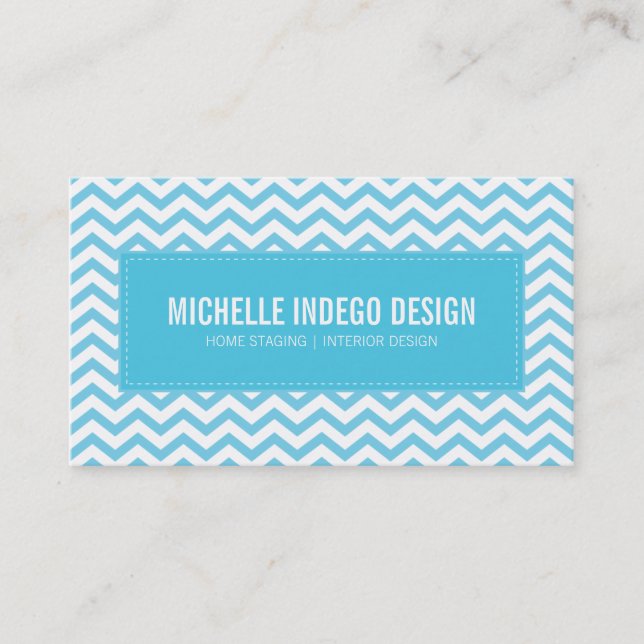 BUSINESS CARD fresh chevron pattern aqua blue (Front)