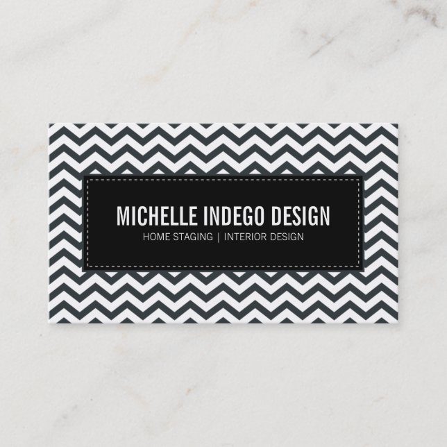 BUSINESS CARD fresh chevron pattern black white (Front)
