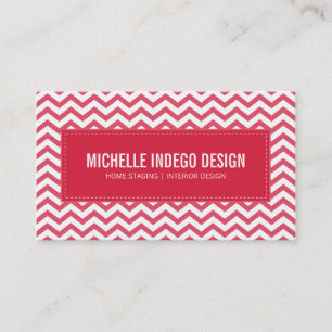 BUSINESS CARD fresh chevron pattern cherry red