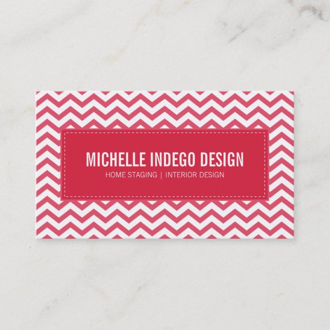 BUSINESS CARD fresh chevron pattern cherry red (Front)