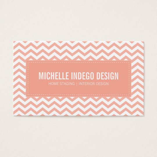 BUSINESS CARD fresh chevron pattern pale coral