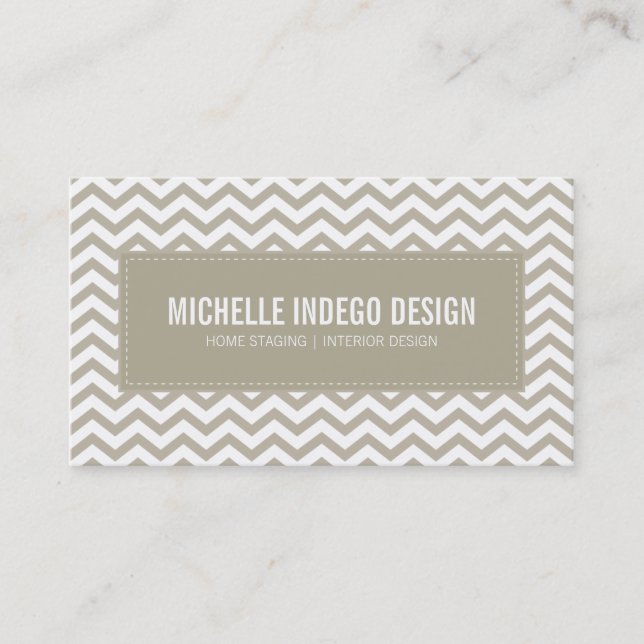 BUSINESS CARD fresh chevron pattern taupe (Front)