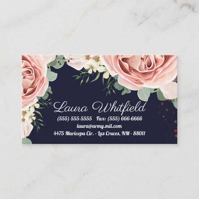 Business Card Geometric Garden Rose Anemone Navy (Front)