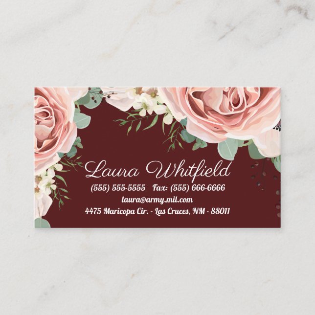 Business Card Geometric Garden Rose Anemone Wine (Front)