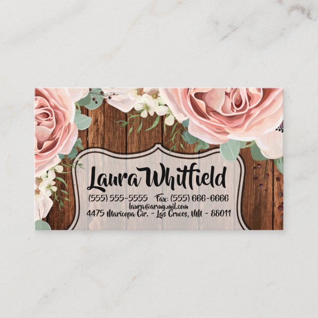 Business Card Geometric Garden Rose Barn Wood Coun (Front)