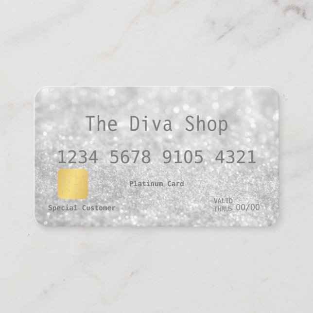 Business Card | Glitter Credit Card Silver (Front)